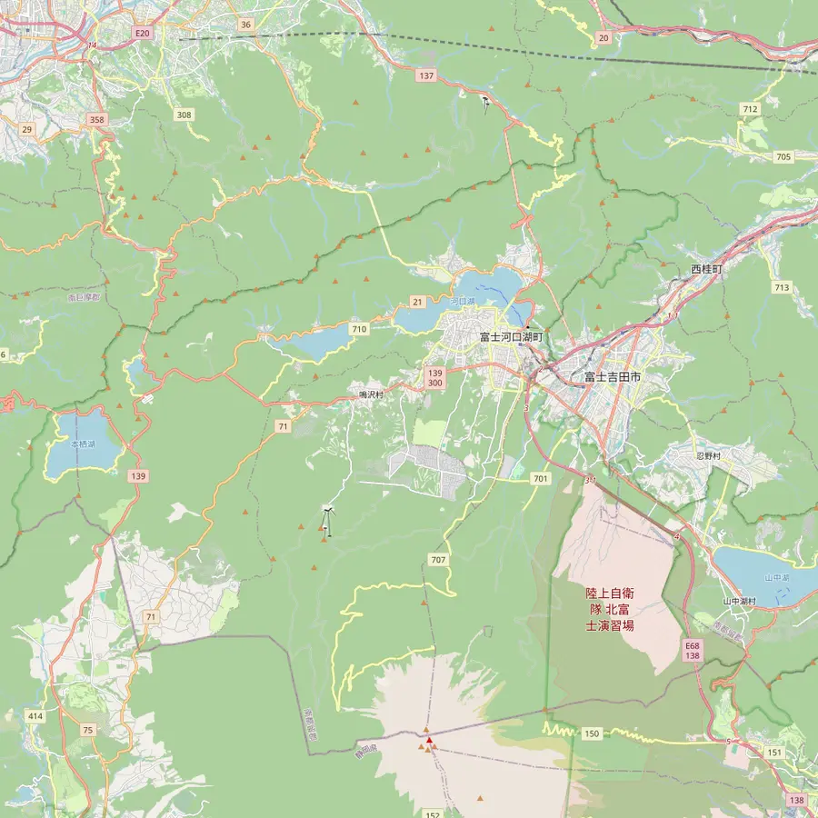 Map of the Fuji Five Lakes with Oshino Hakkai, the Chureito Pagoda, Oishi Park and Kawaguchiko Station
