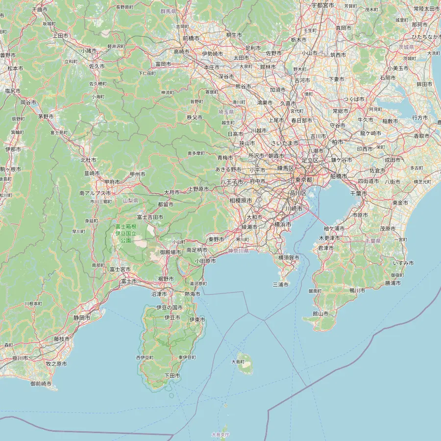 Map from Tokyo Station and Shinjuku to Mount Fuji, Kawaguchiko, Owakudani in Hakone and the Great Buddha of Kamakura